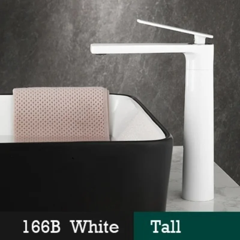 

Bathroom white/Gary Bronze Solid Brass Luxury Basin Sink Tall Faucet Single Handle Water Mixer Bath Tap High And Short Style