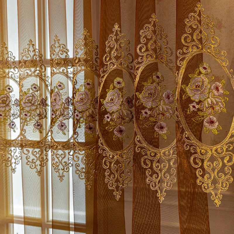 European Embroidery Window Screen Curtains for Living Dining Room Bedroom Balcony European Finished Translucent Screen