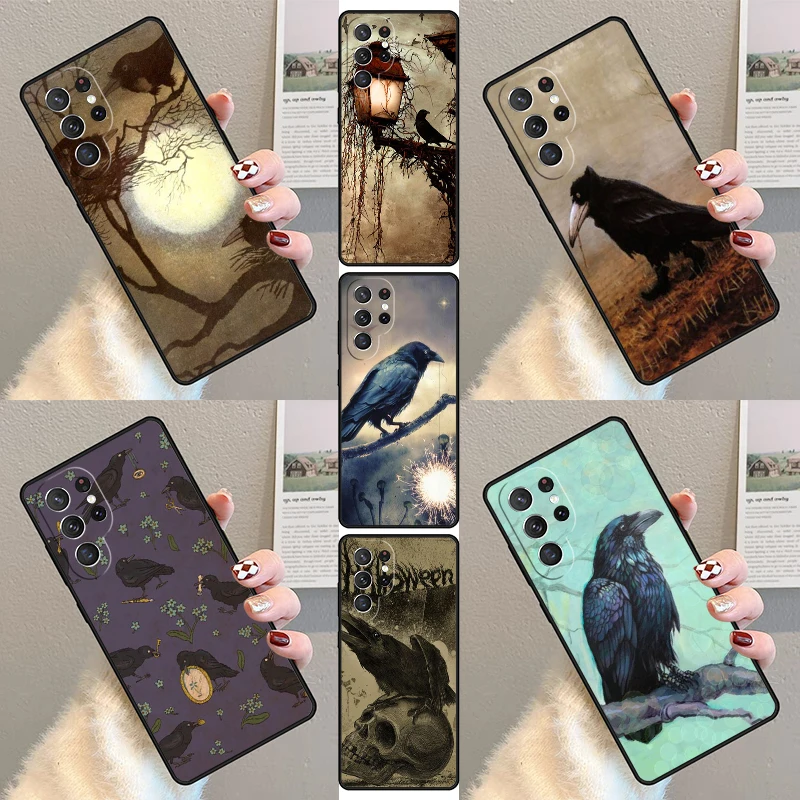 The Raven Halloween Phone Case For Samsung Galaxy S23 S21 S20 FE S24 S22 Ultra Note20 S10 S9 S8 Plus Silicone Cover