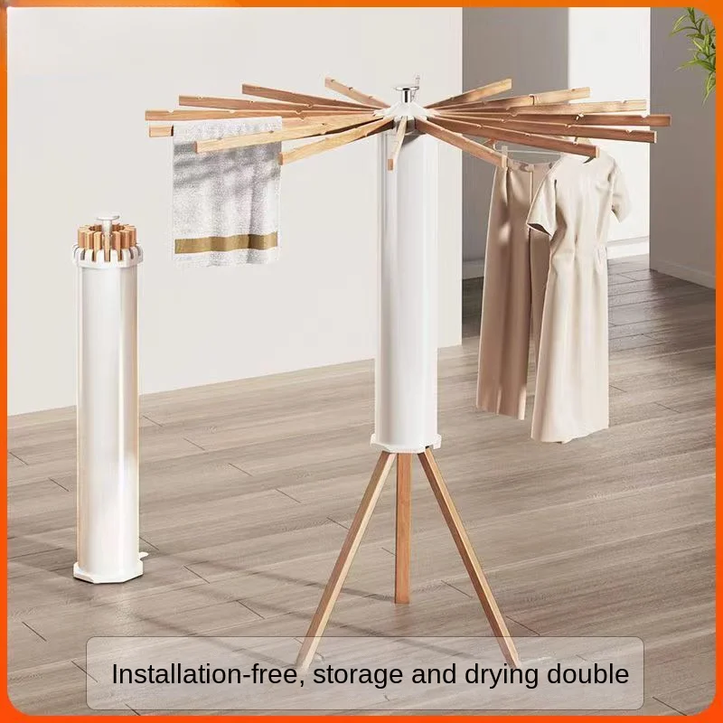 Foldable Drying Rack for Balcony and Indoor Use, Adjustable Telescopic Pole, Space-saving Clothes Hanger