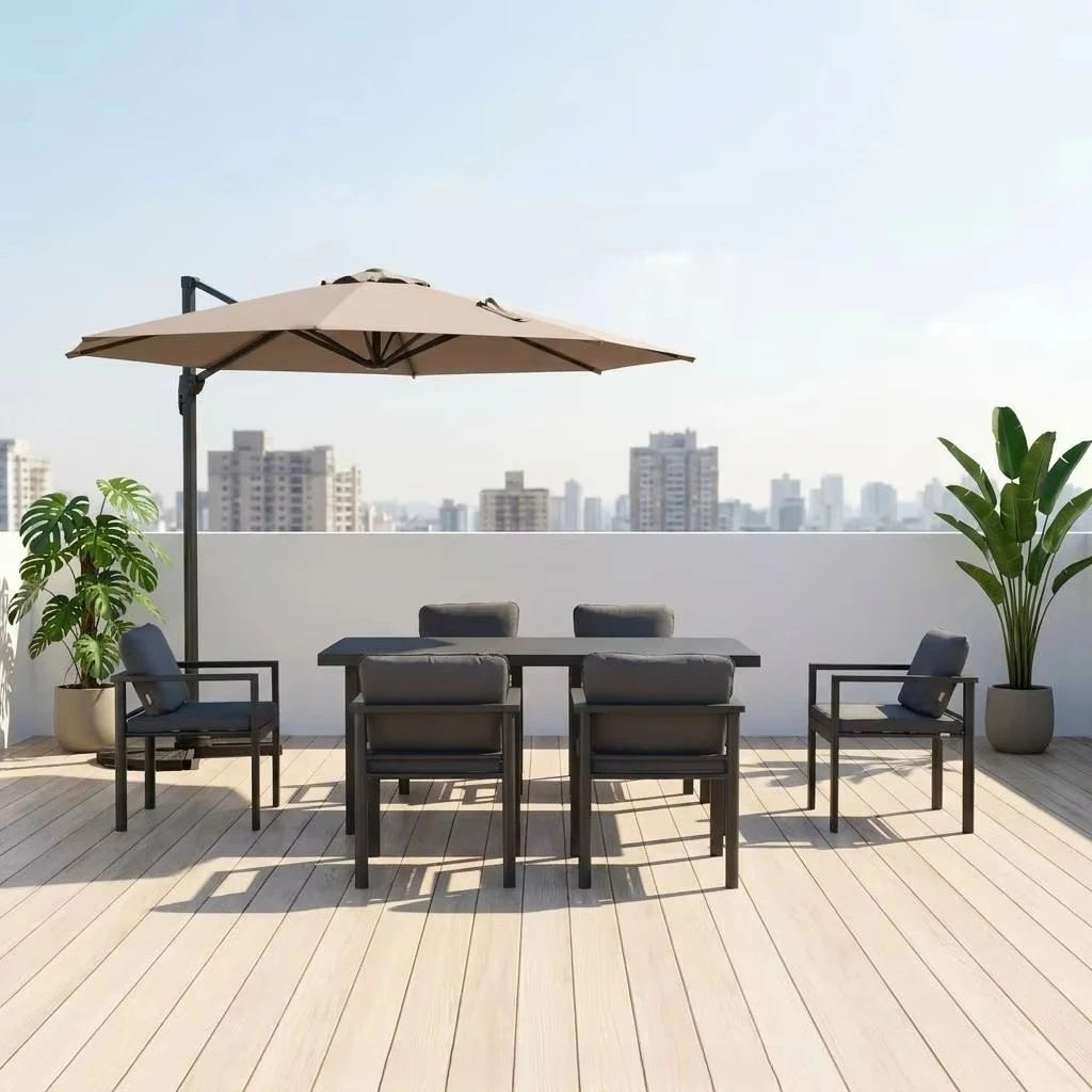 da- Berlin Aluminum Modern Dining Chair Table 7-Piece Garden Set for Apartment Villa Use Durable Outdoor Furniture
