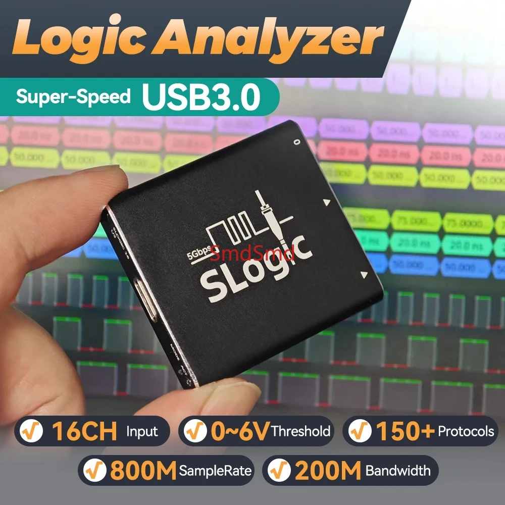 SLogic16U3 16CH 800M Samplerate 5Gbps USB3 Super-Speed Logic Analyzer Adjustable Threshold For WIN MAC Linux