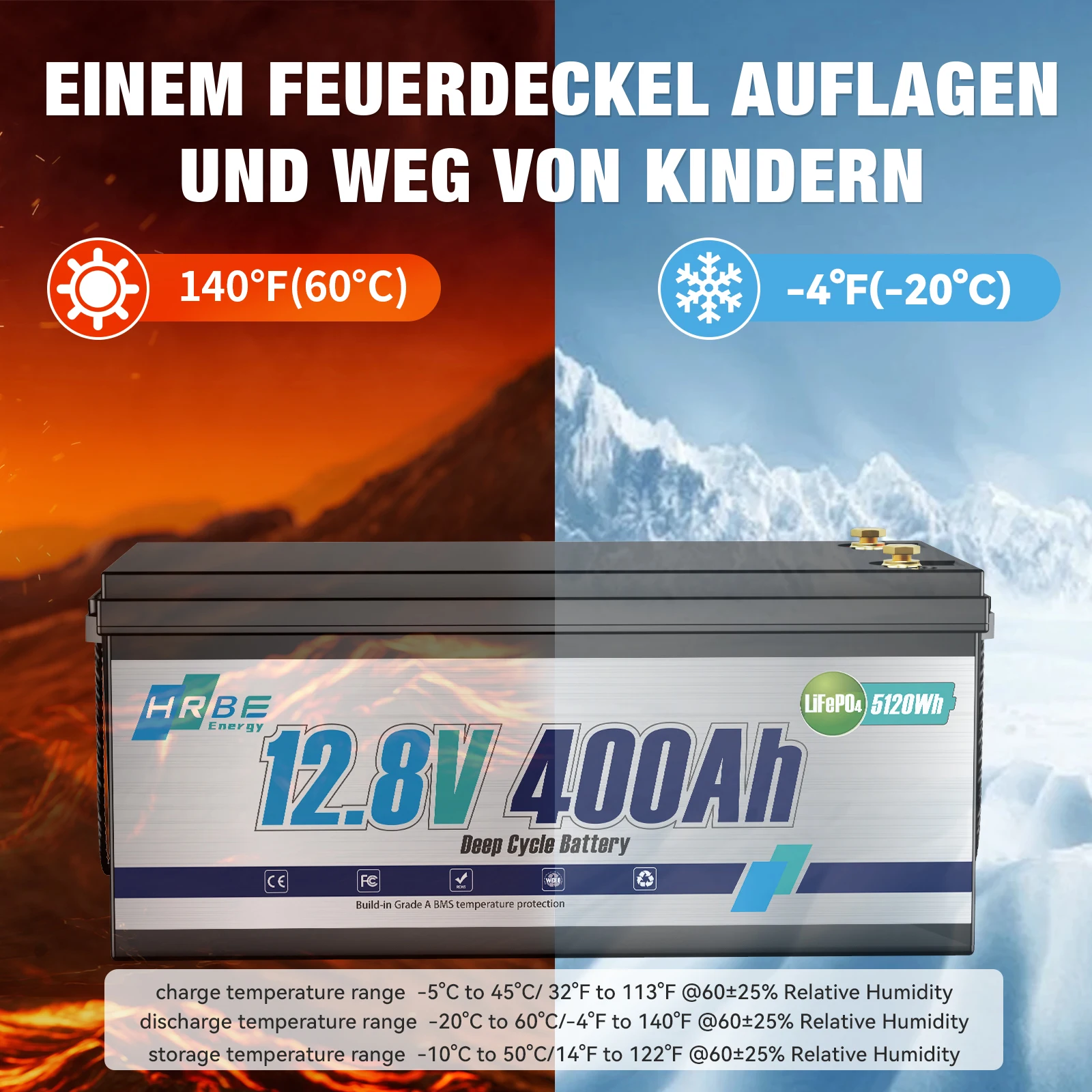 12 V 400 Ah LiFePO4-Lithiumbatterie, Zellen der Güteklasse A, 200 A BMS, max. 5120 Wh Energie mit Niedertemperaturabschaltung, für Wohnmobile, Solaren, Trolling-Motor – Detail 15
