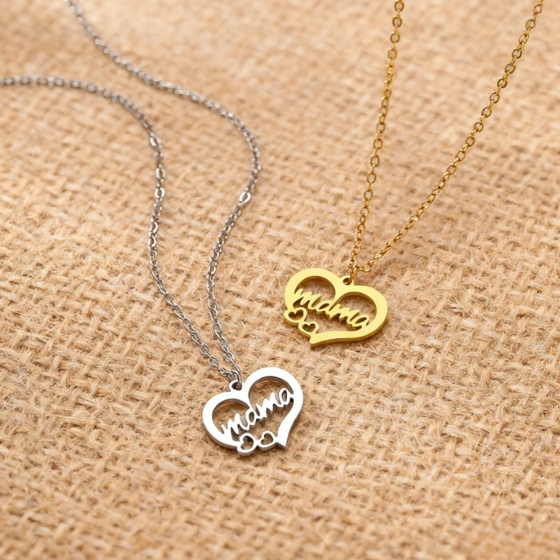 القلائد الفولاذ المقاوم للصدأ القلب رسالة ماما المعلقات القلائد الأم قلادة للنساء مجوهرات للأم أفضل الهدايا #3