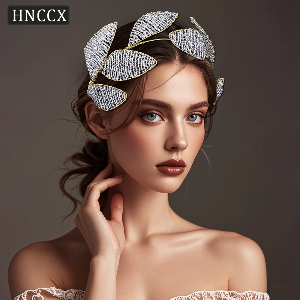 

HNCCX Trendy Beaded Gold Color Hair Band Handmade Bride Hair Accessories Luxury Wedding Headband Hair Decoration For Girl CP720