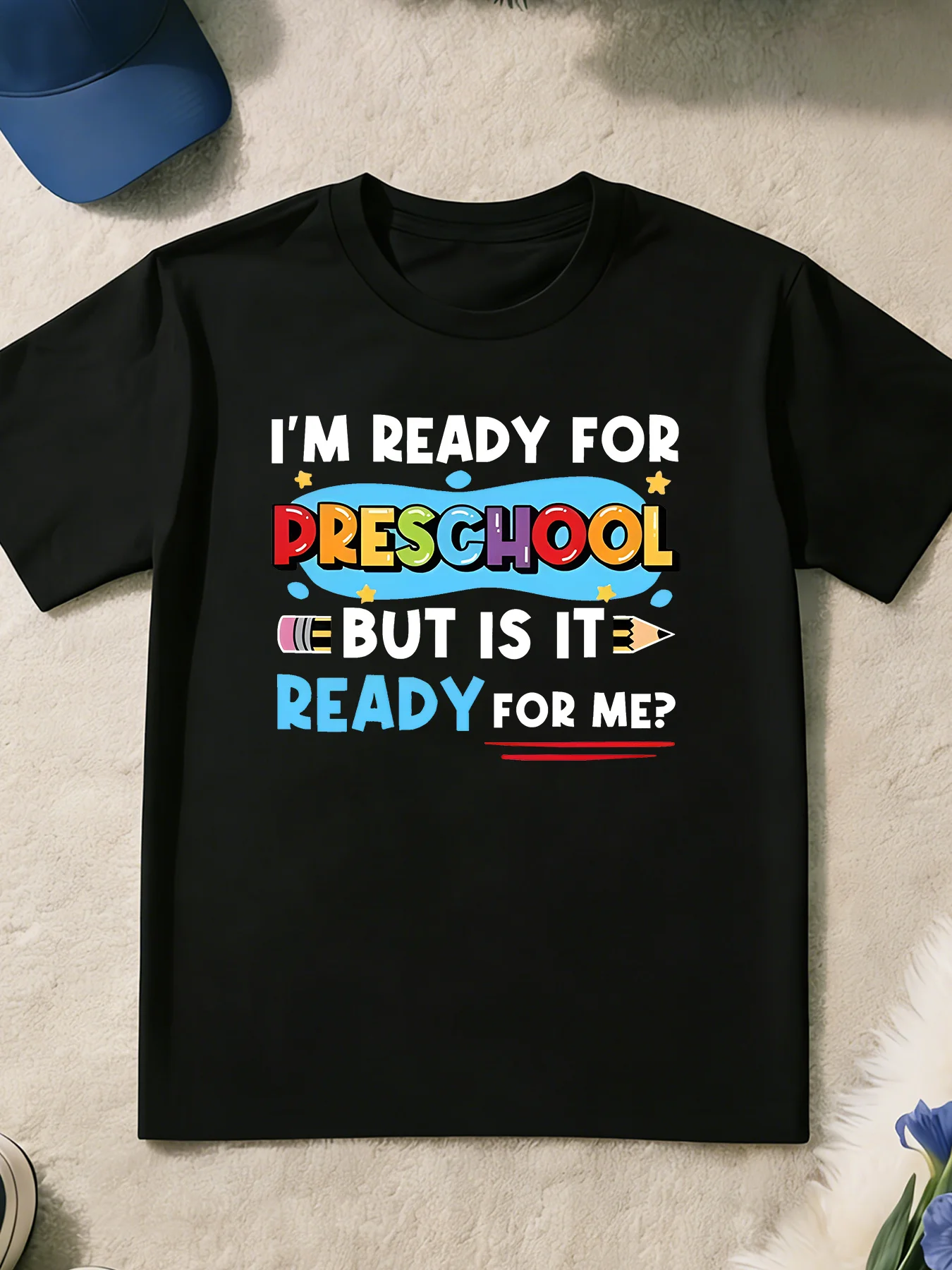 I Am Ready For Preschool Letter Print T Shirt Boys Girls Back To School Short Sleeve Tee Family Matching Kids Cotton Tops