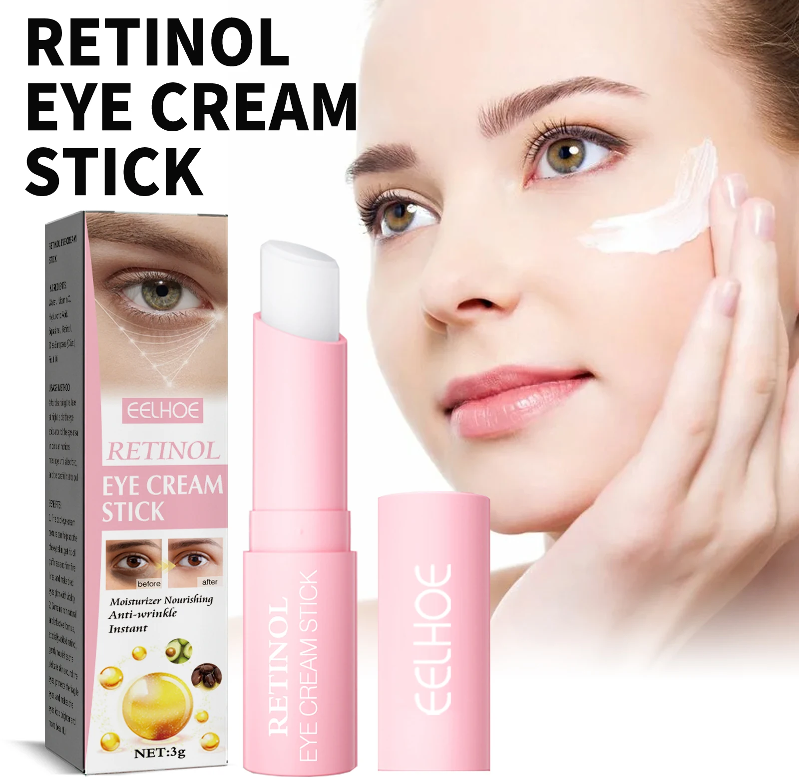 Retinol Eye Cream Stick Lifting Fade Fine Line Remove Dark Circles Eye Bags Anti Puffiness Moisturizing Smoothing Eye Skin Care