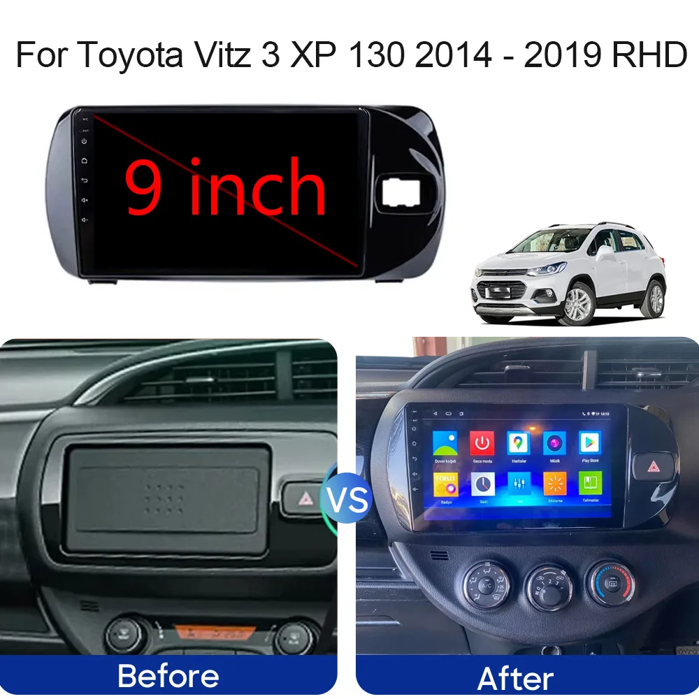 Wireless Carplay Android 14 For Toyota Vitz 3 XP 130 2014 - 2019 Car Multimedia Player Stereo Radio GPS Navigation Head Unit BT