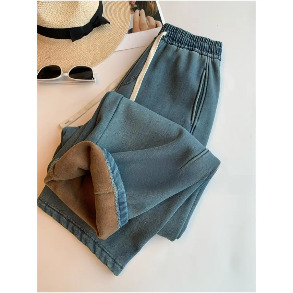 

Praise Heaven Fleece Lined Thick Jeans Slim Tall Warm Banana Straight Leg Pants Women's Denim Trousers 24