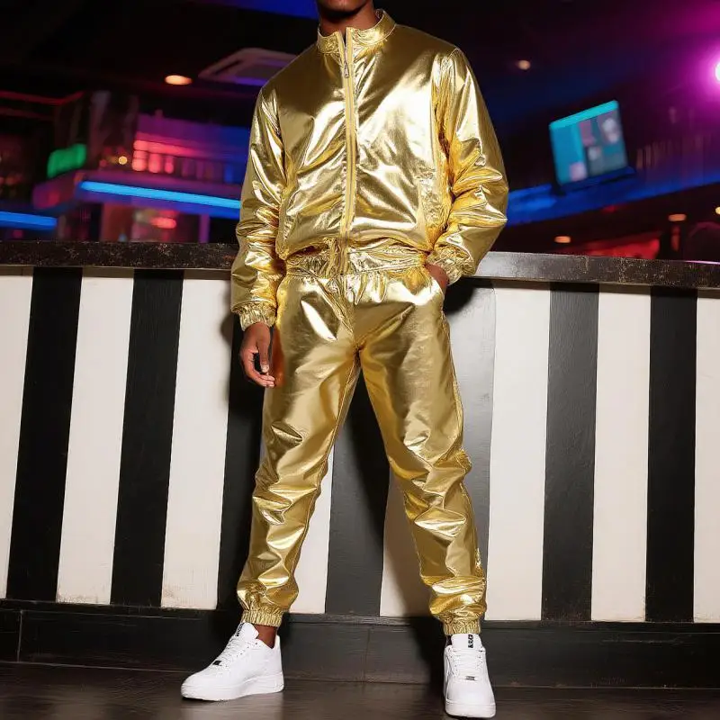 طقم مكون من قطعتين لأداء الرجال، جاكيت وسروال لامع لعرض المسرح، ملابس نادي الرقص للرجال M-XXXXXL #3