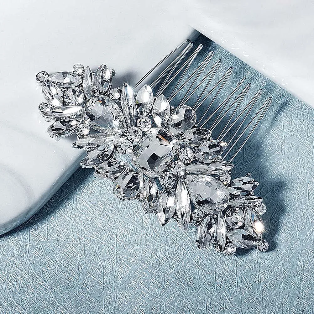 

1Pcs Retro Crystal Comb Headpiece Silver Elegant Hair Clip for Wedding Bride Women Accessory Clip Comb