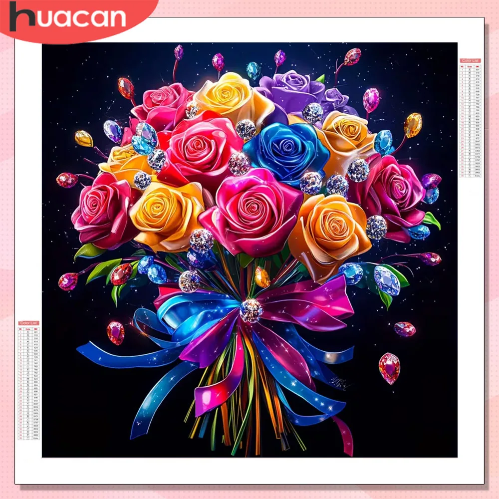 HUACAN Komplettset, Diamant-Mosaik, Rosen-Blumen-Kunst-Set, Diamant-Gemälde, Blumenmuster, Zimmer, Zuhause, Wandkunst, Dekoration