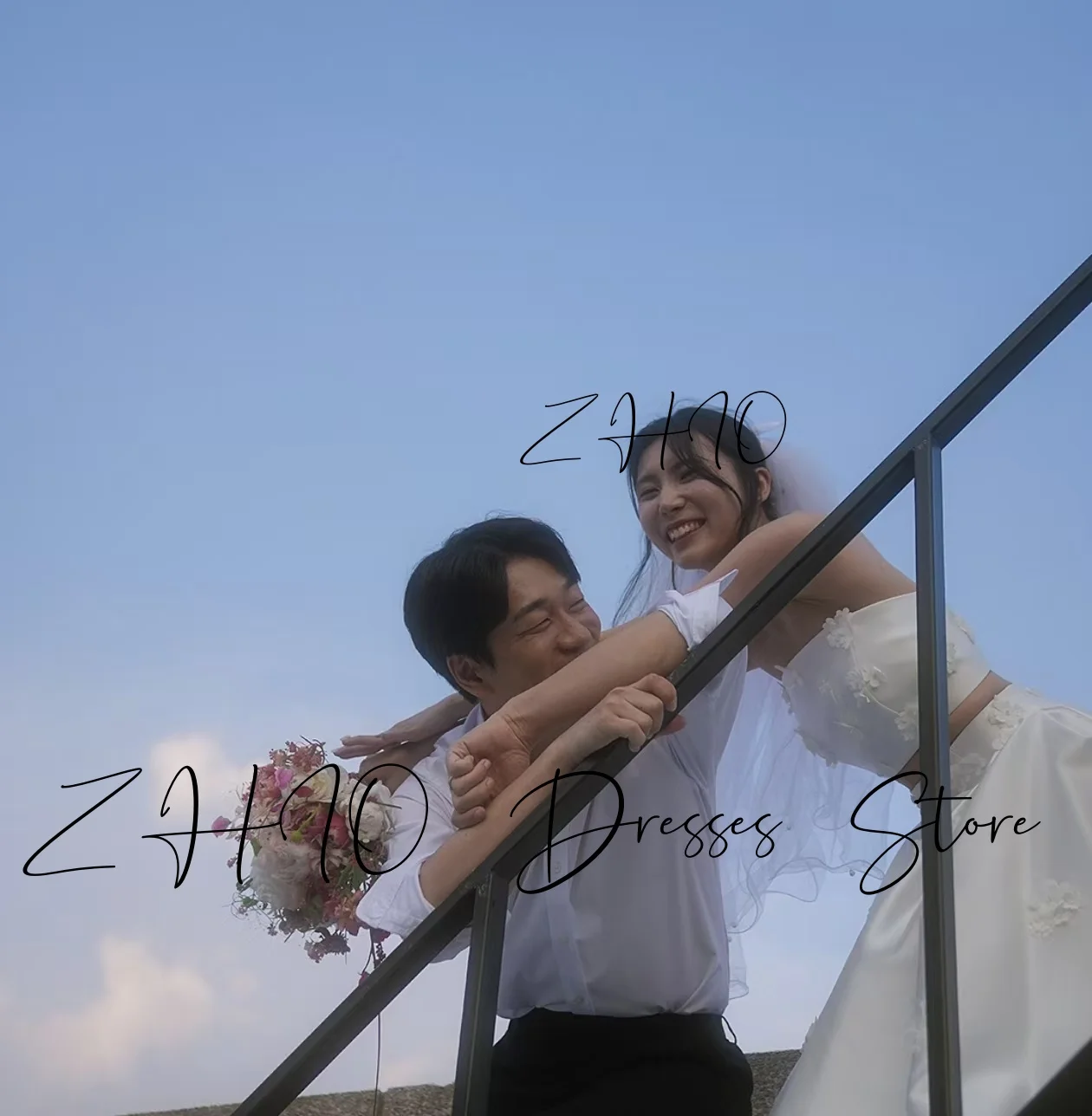 ZHIO Elegant Flowers 2PCS Wedding Party Dress Strapless A-Line Floor Length Ivory Taffeta Korea Photo Shoot Bridal Gown Custom