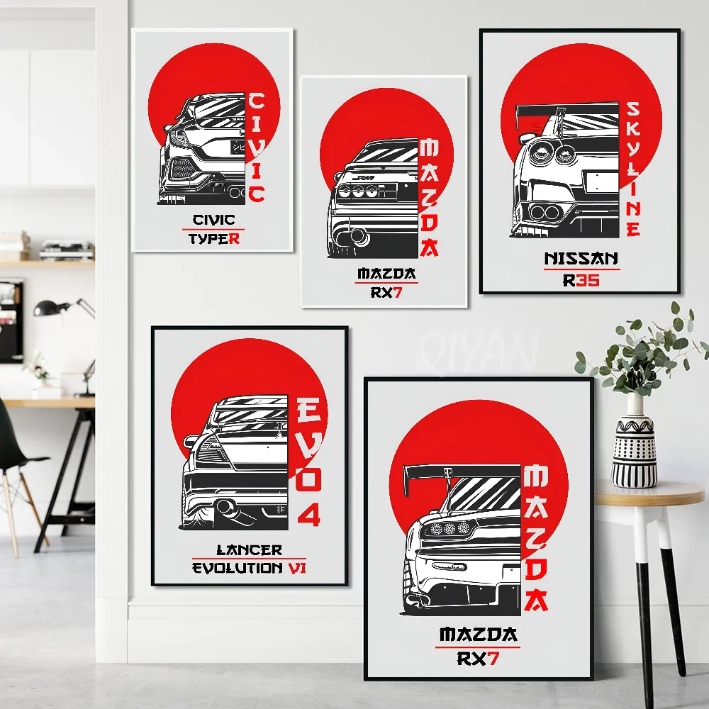 80s Japan Car Nissan Skyline R34 Poster Stickers Art Wall Murals Decor Game Room Decor Gifts HD Painting