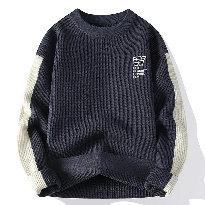 เสื้อไหมพรมถักทรงหลวม สไตล์ลำลอง สำหรับฤดูใบไม้ร่วงและฤดูหนาว เสื้อเบสเลเยอร์ เสื้อไหมพรมผู้ชาย แฟชั่น สวมใส่สบาย อุ่น แขนยาว