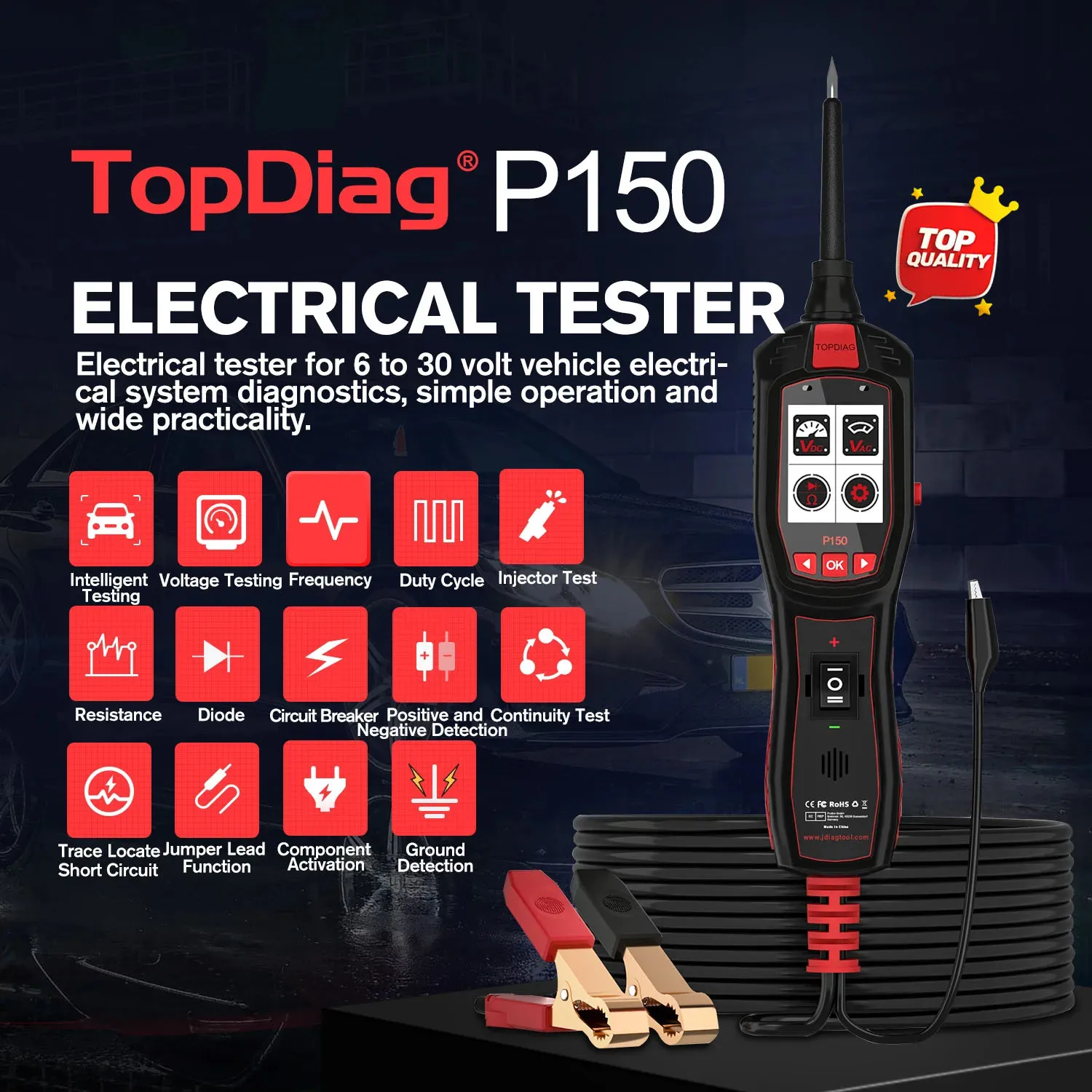 2025 Topdiag P150 Car Electrical Circuit Tester Automotive Power Probe Injector Test 12V 24V Battery Tester Auto Diagnostic Tool