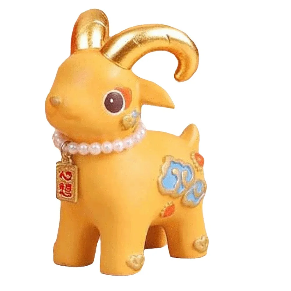 Resin Material Miniature Sheep Figurine Vibrant Colors Golden Horns Goat Year Mascot Exquisite Details Chubby Outline