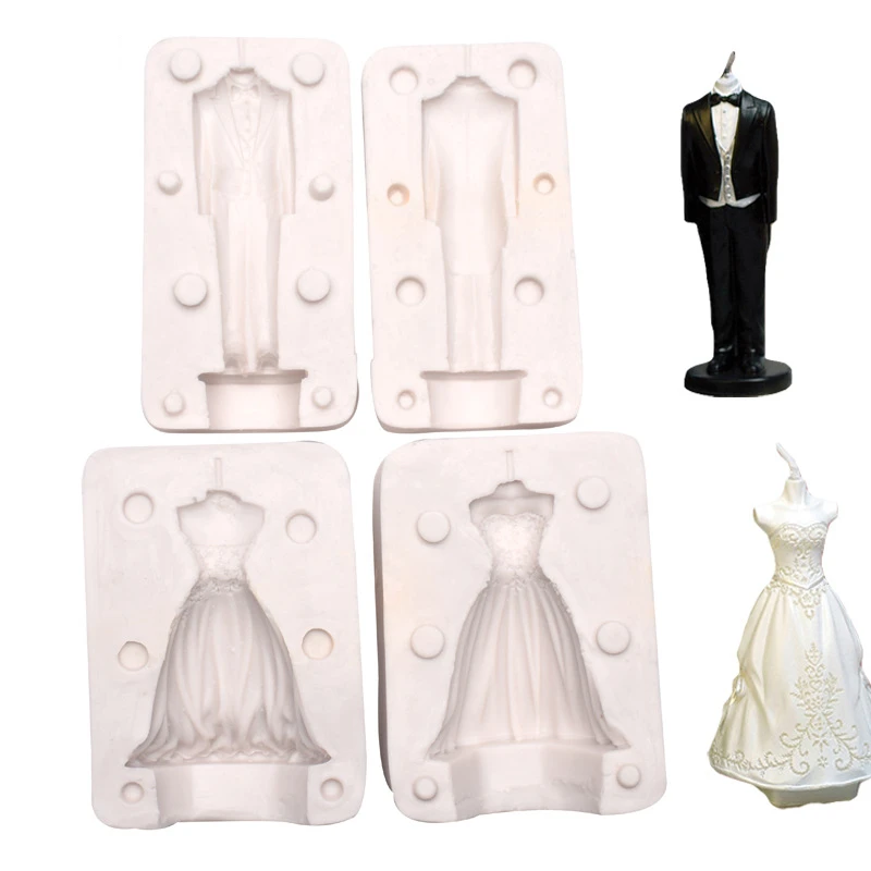 Nuevo Molde de Silicona para Traje de Novia, Herramientas 3D para Decoración de Pasteles de Fondant, Molde para Hornear Cupcakes de Chocolate, Moldes para Jabón H512