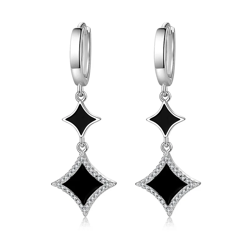 KOFSAC Occident Popular Black Star Long Tassel Earrings For Women Party 925 Sterling Silver Jewelry Shiny Zircon Earring