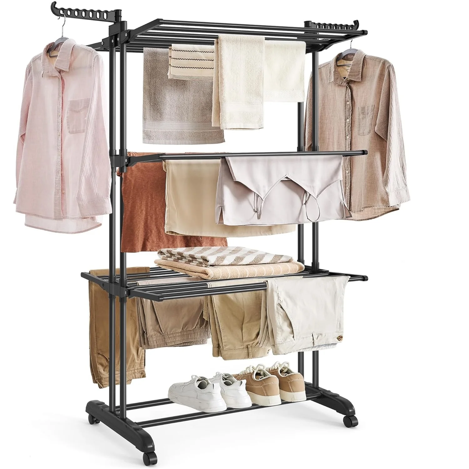 Secadora de ropa de 4 niveles con ruedas, plegable, 64x75x170 cm, gran capacidad, fácil montaje, uso interior y exterior, disponible en 6 colores