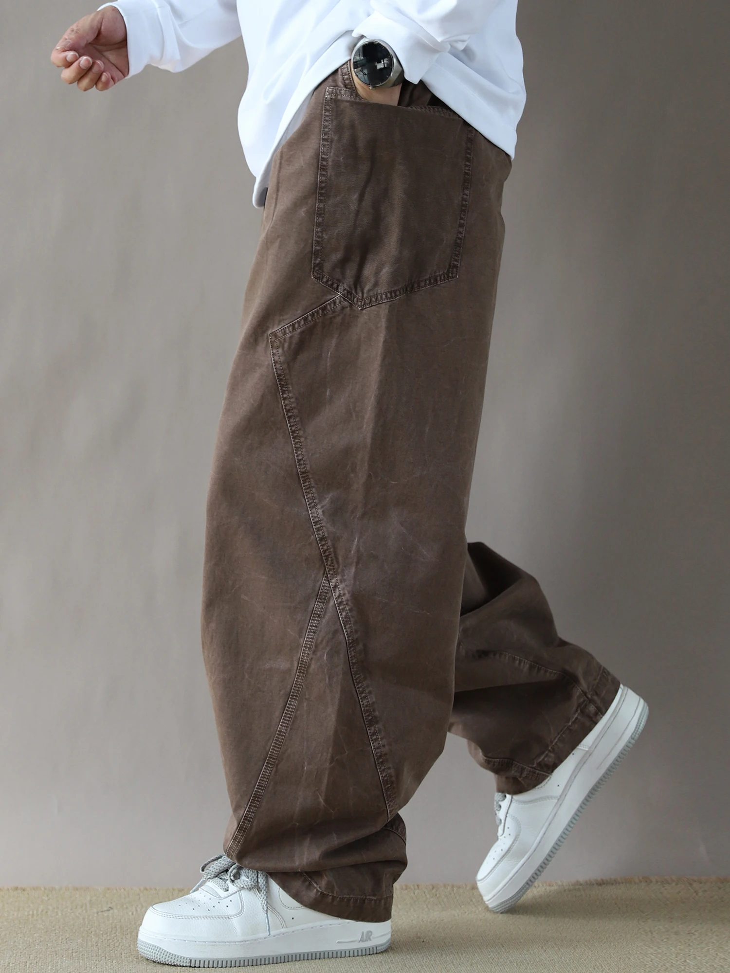 

Мужские брюки American Workwear в стиле Heavy Du Knife: свободные, повседневные, прямого кроя, со средней посадкой, в гонконгском стиле, модные, черно-коричневые