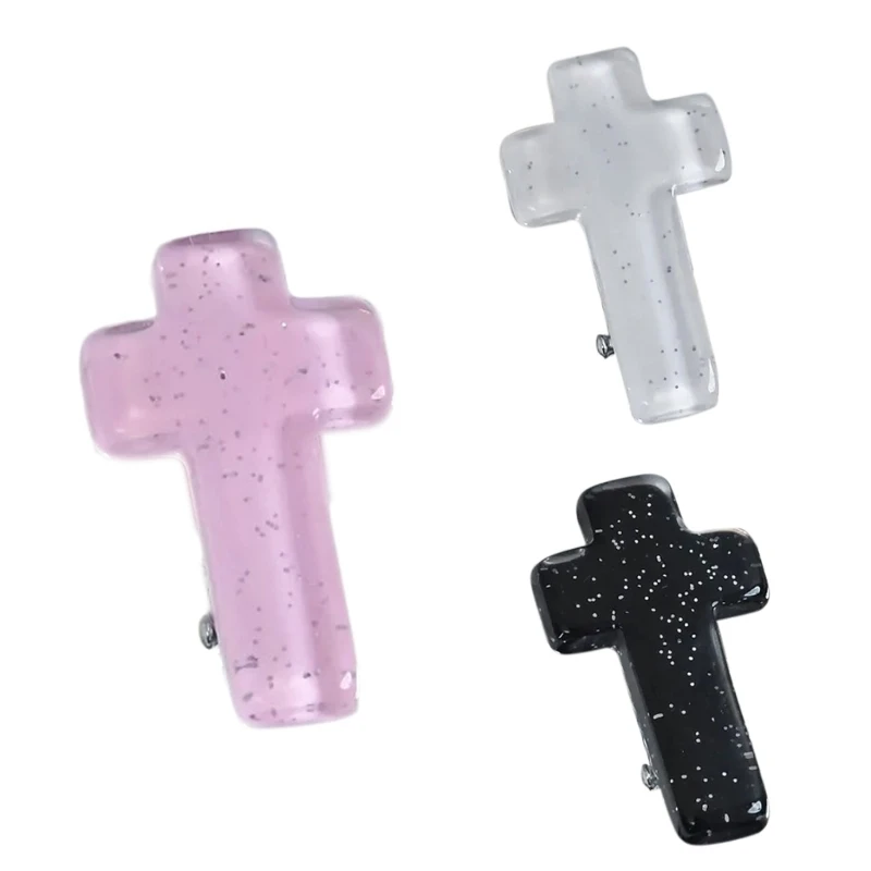 2000s Girl Hairclip Resin Crucifix Hair Pin for Women Fashion Punk Bobby Pin Nonslip Hair Barrettes for Side Hair Ornament