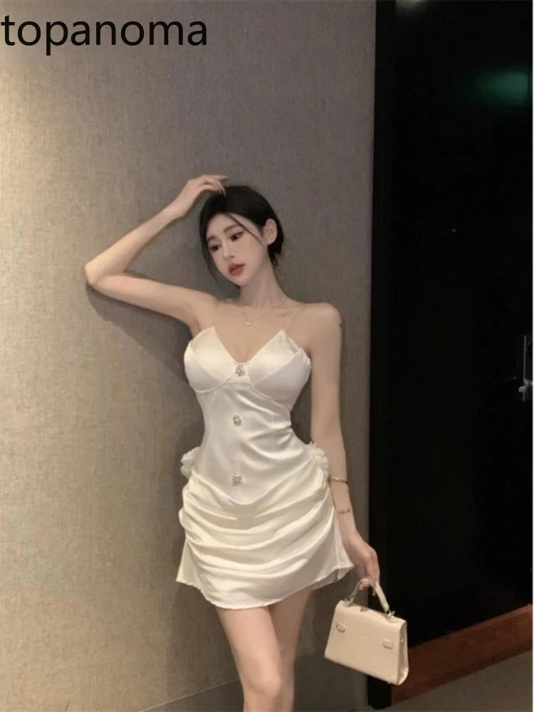 

Topanoma Women Evening Dresses Flowers Sleeveless V Neck Backless Sexy Elegant Cocktail Mini Dress Wedding Party Clubwear Gift