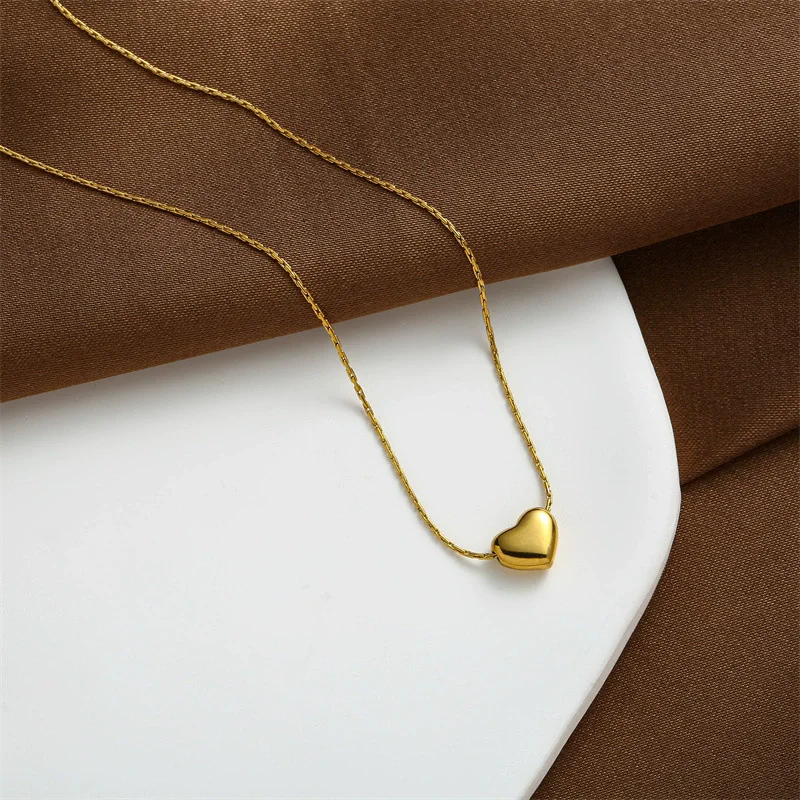 Stainless steel simple smooth heart pendant necklace Girl party jewelry birthday gift