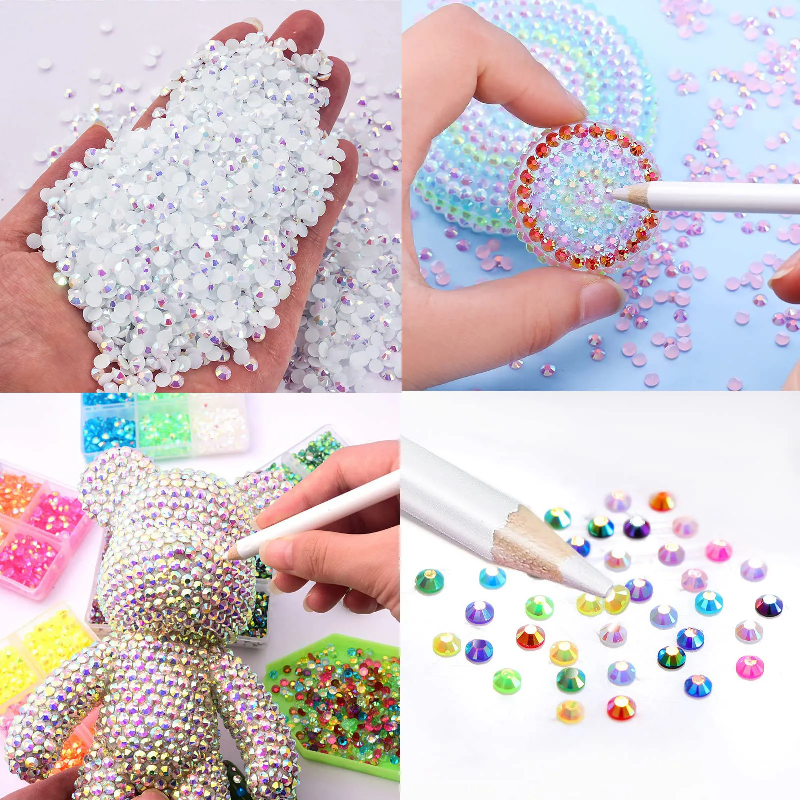 Weiße AB Flatback Resin Jelly Strass-Steine 2mm 3mm 4mm 5mm 6mm – Kunstperlen für Bastelarbeiten, DIY, Nagelkunst und Charms-Zubehör – Detail 6