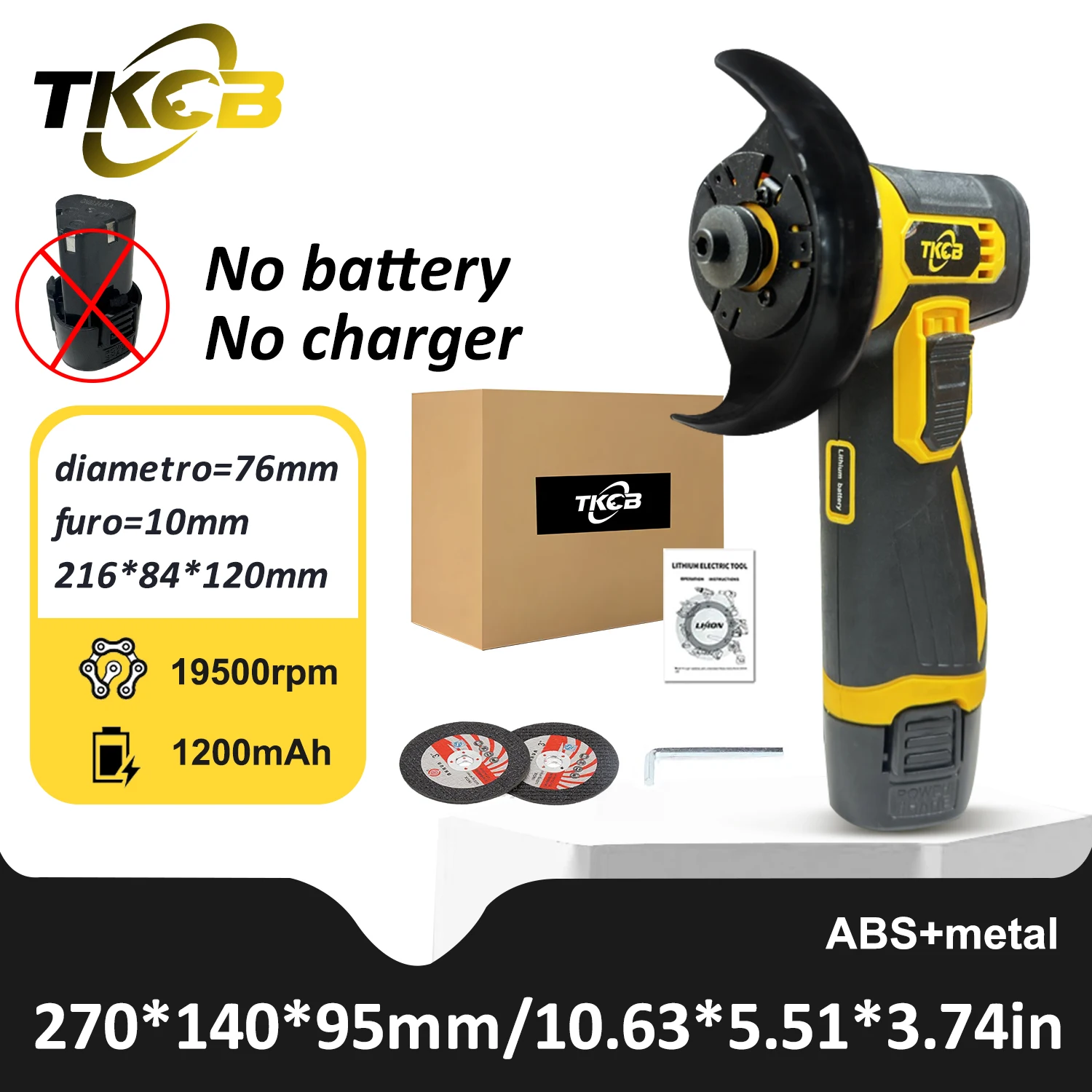 TKCB 12v 19500rpm Cordless Angle Grinder Electric Grinding Cutter For Cutting Polishing Ceramic Tile Wood Stone Steel