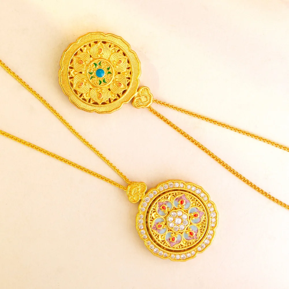 Point diamond enamel color compass necklace palace style can be rotated 9999gold