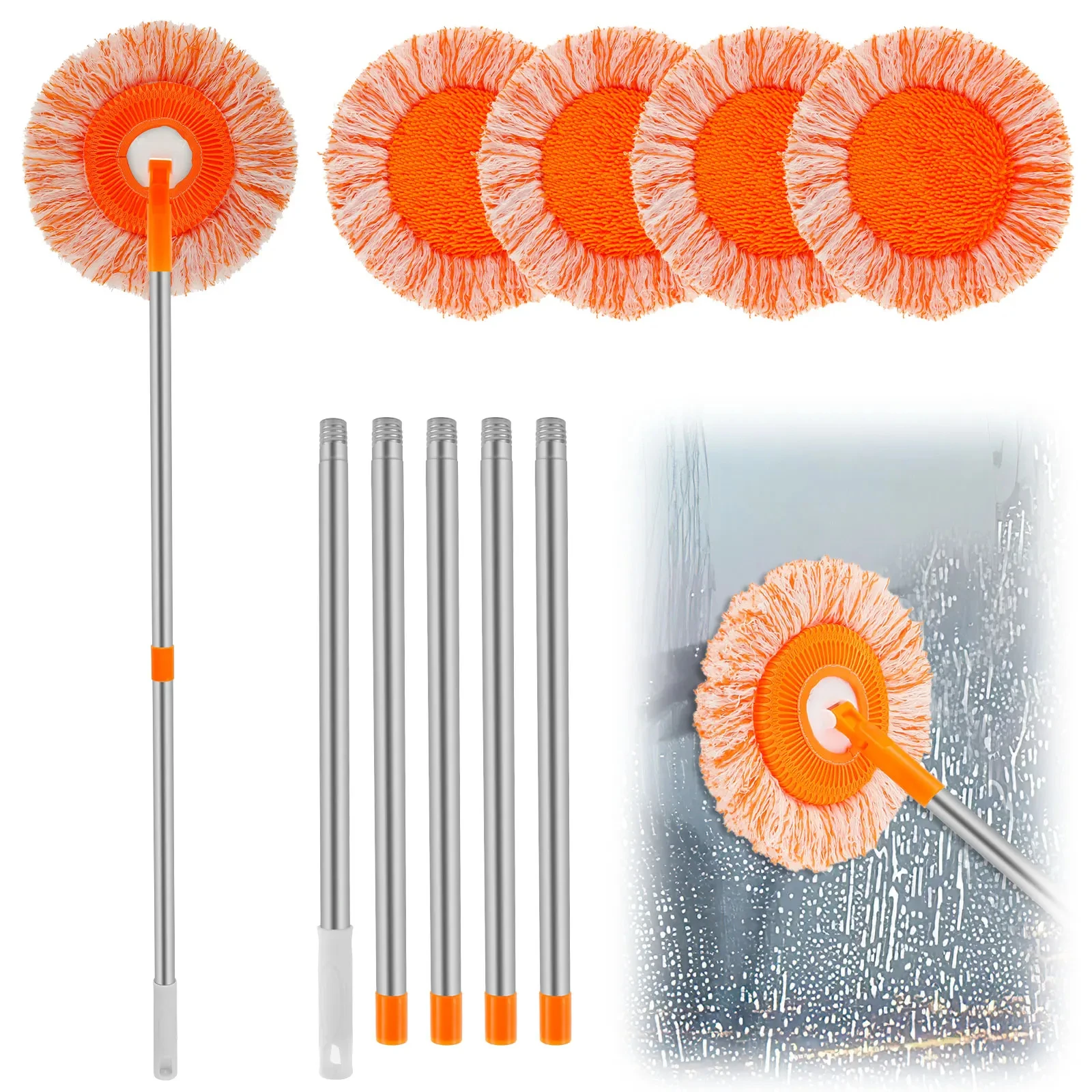 360 Round Sunflower Mop Can Splice Rod Coral Velvet Mopping Ceiling Floor Cleaning Wall Cleaning Car Wash Dust Cleaning Tool Set