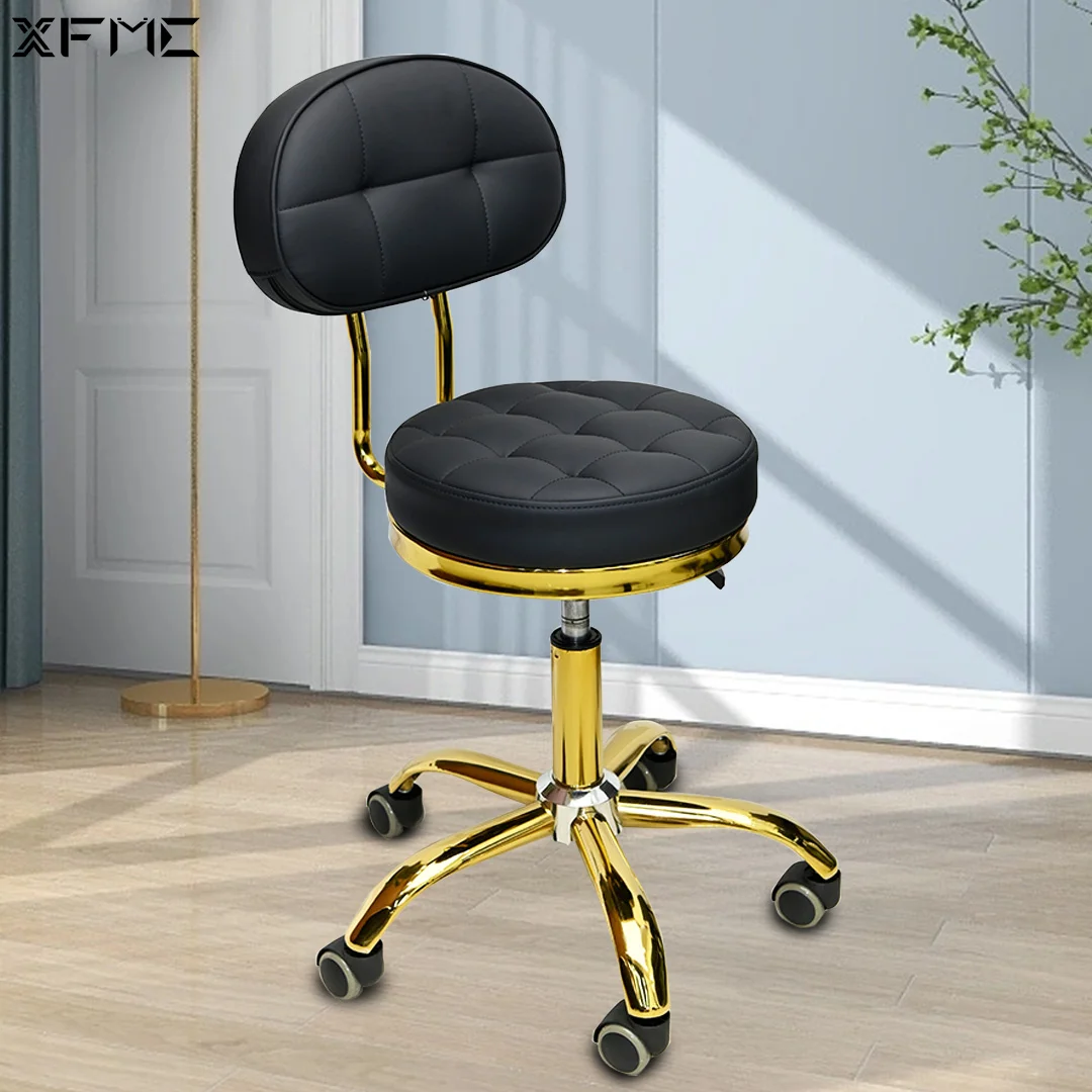 

Luxury Black and Gold Nail Technician Stools Salon Round Small Stool Luxury Esthetician Saddle Stool Chair with Back Support