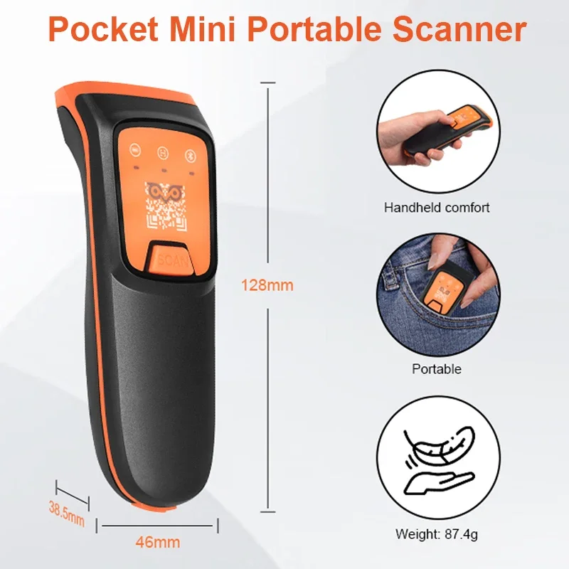 Wireless Barcode Scanner Small Portable Handheld Barcode Reader Android, IPad, PC Computers & POS