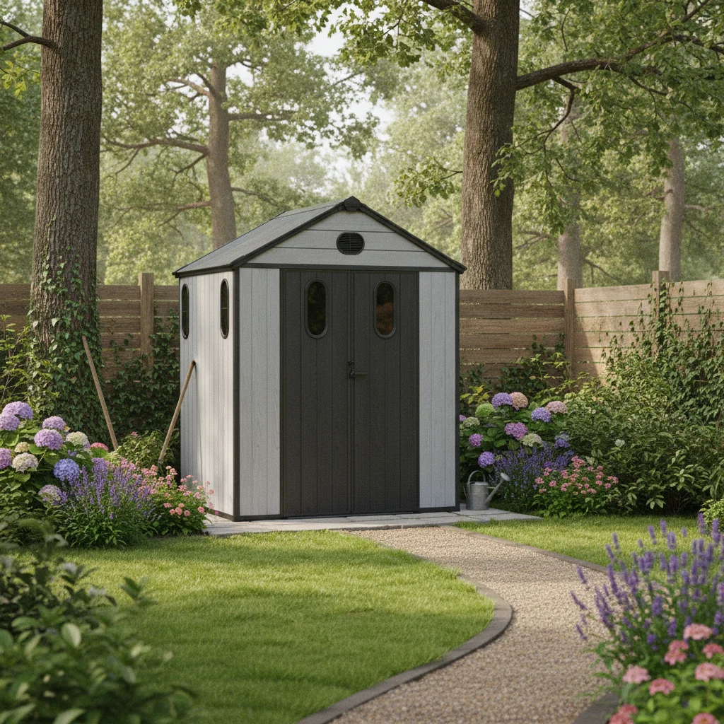 

6x5ft Outdoor Resin Storage Shed Heavy-Duty Plastic Reinforced Floor Vent Lockable Door Backyard Patio, Custom