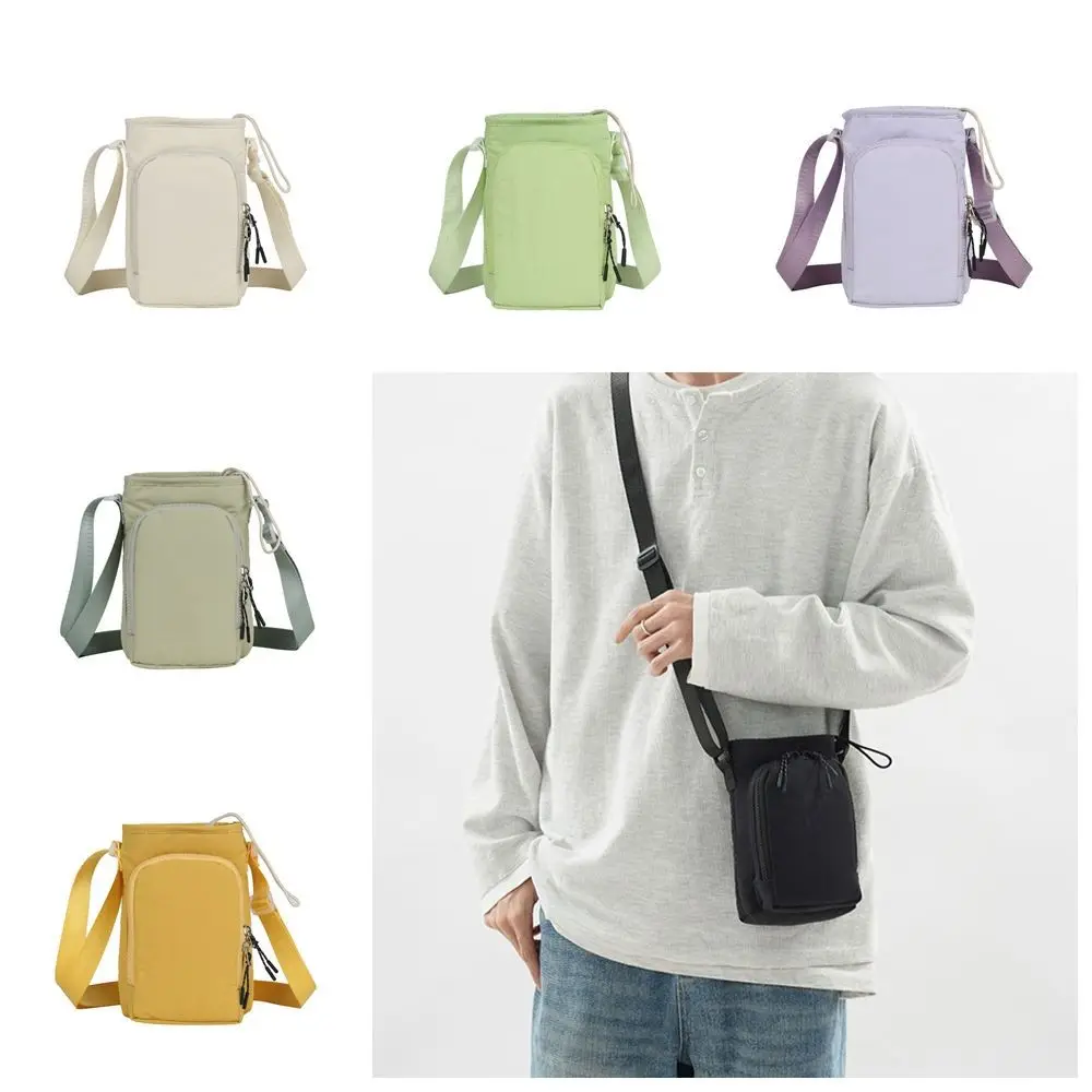 

Shoulder Strap Water Bottle Carrier Bag Front Pocket Adjustable Crossbody Water Bottle Purse Drawstring Open Top Large Opening