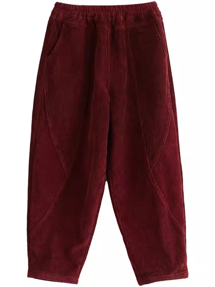 Plus pantaloni Casual in velluto a coste caldo spesso in velluto 2024 nuovi pantaloni Harem femminili oversize pantaloni a gamba larga imbottiti in cotone per le donne