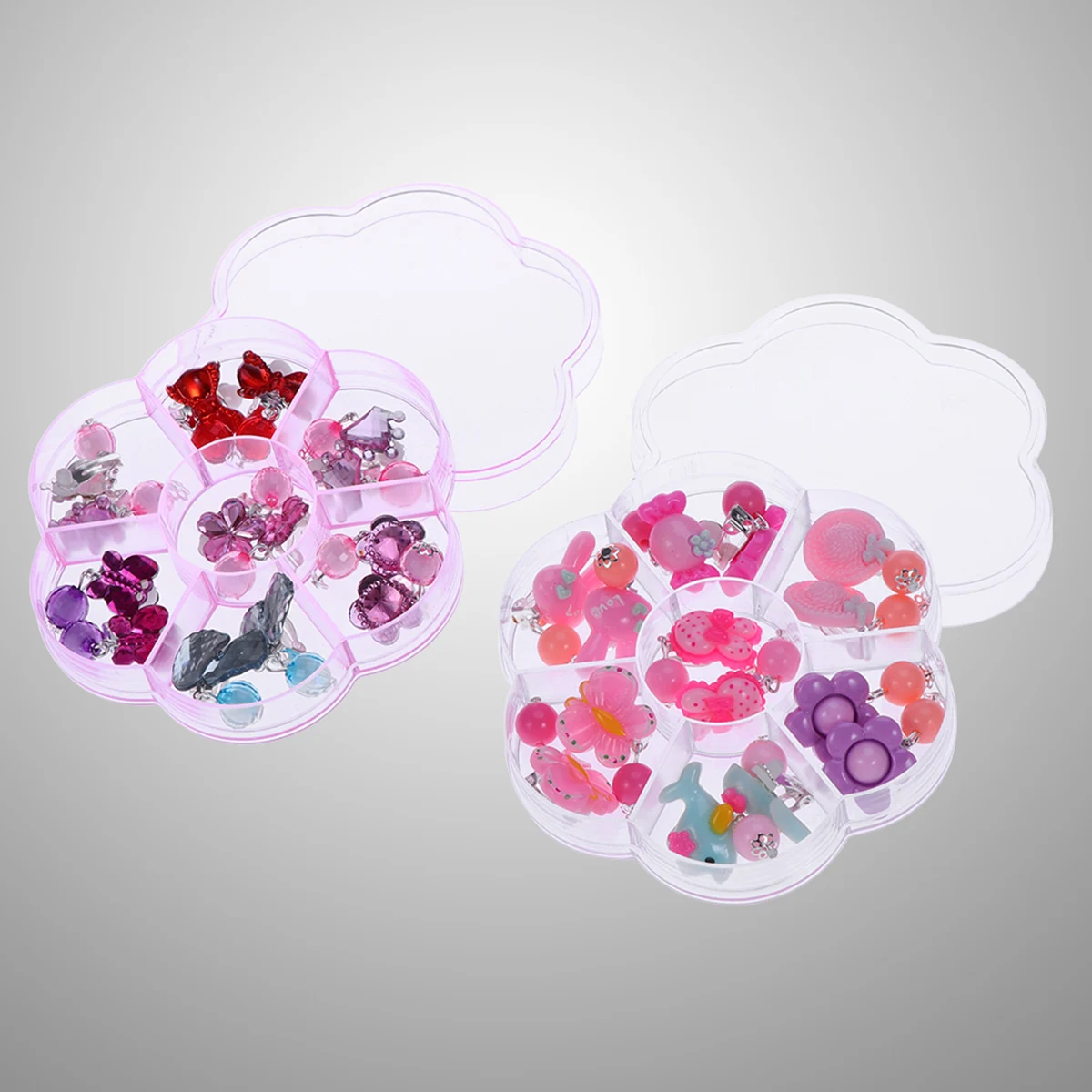 Caja organizadora con Clip para la oreja, pendientes de dibujos animados para niñas pequeñas, accesorios, regalo, juego de simulación, conjunto de joyería para fiesta