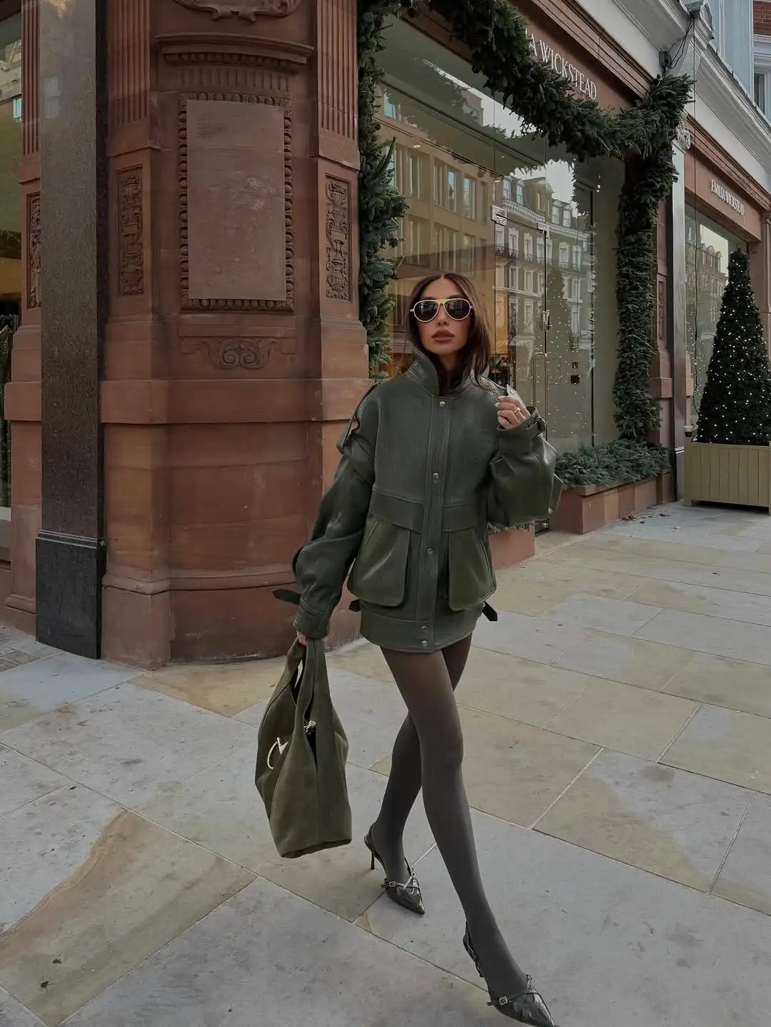 Green Vintage Short Leather Jacket Lady Fashion Solid Stand Collar Single Breasted Loose Outerwears Women Daily Highstreet Coat