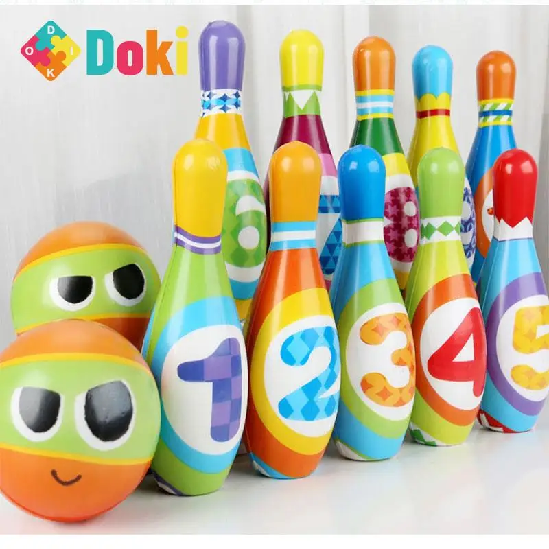 DokiToy Set di giocattoli da bowling per bambini PU morbido bambino genitore-figlio Sport 3-6 anni Puzzle per interni ed esterni Palla per il tempo libero extra large