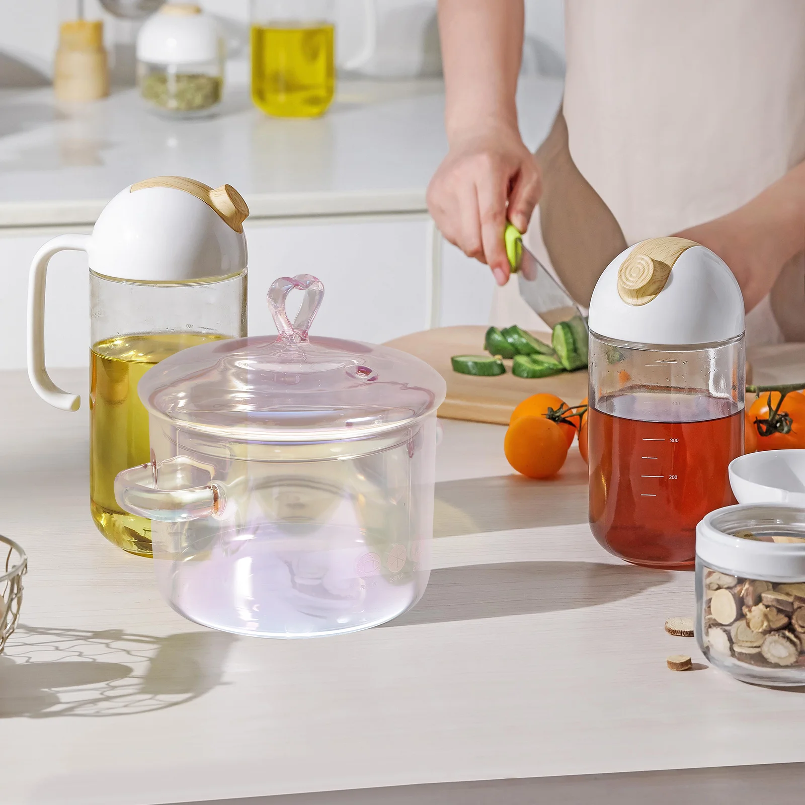 

1Set Glass Soup Pot Clear Glass Cookware Transparent Design Easy Clean Handles Large Pot for Noodles Soup Rice Braised