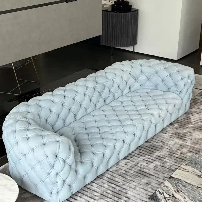 Nordic Fabric Nordic Sofa Buckle Velvet Large Luxury Blue Sofa Minimalist Wooden Sedie Da Soggiorno Living Room Furniture