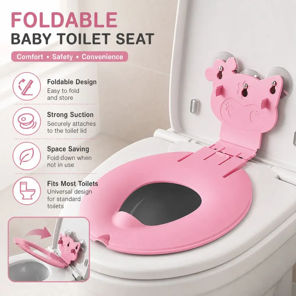 Foldable Toddlers Potty Training Seat Nonslip Splash Proof Folding Potty Seat Suction Cup Fixation Adjustable Fit
