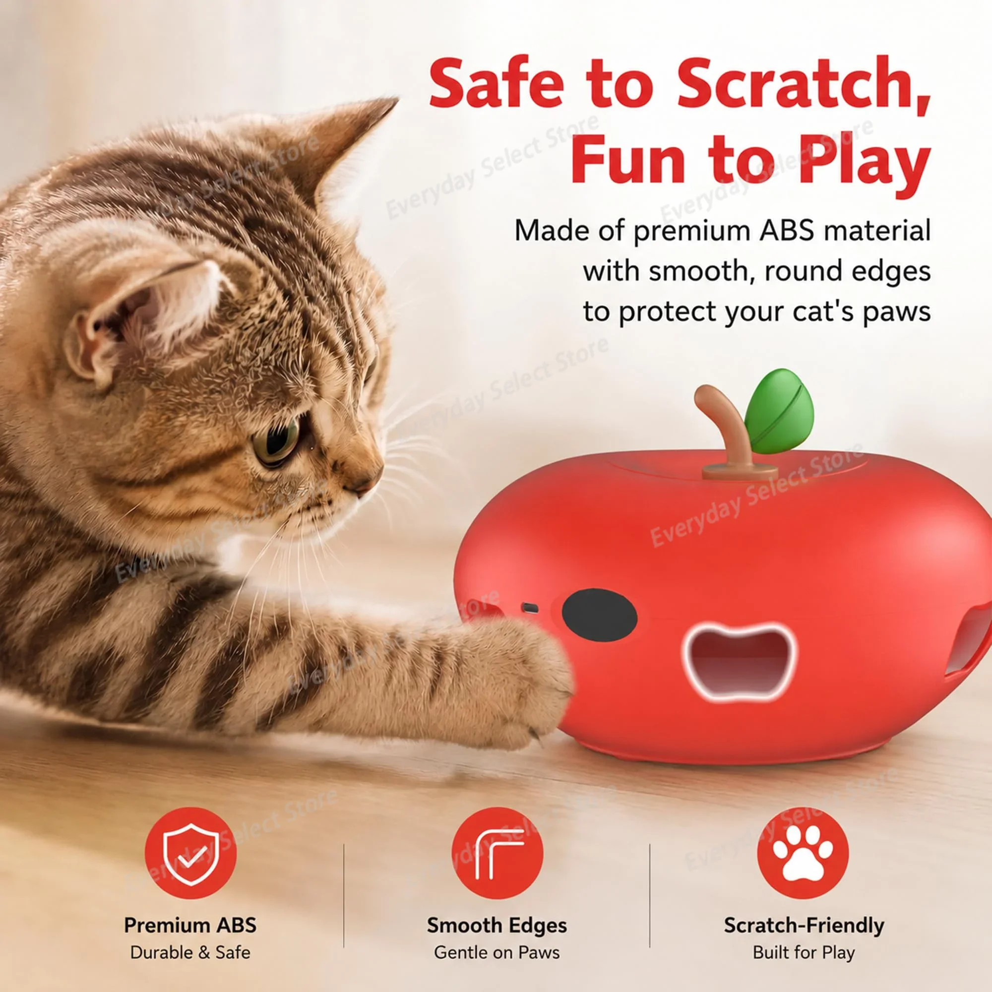 Cat Toys, Auto Interactive Kitten Plaything, Apple‑Shaped, Infrared Sensor USB Charging, Indoor Sport Play Toy