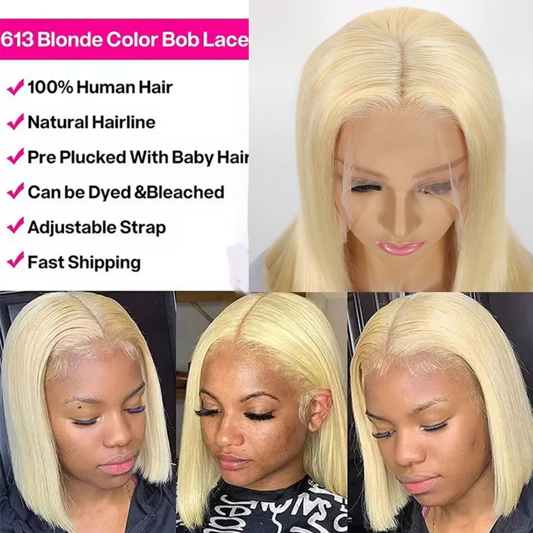 Short 180 Density 613 Honey Blonde 13x6 Lace Frontal Wigs 13x4 Straight 12 14 16 Inch Bob Lace Front Human Hair Wig Brazilian