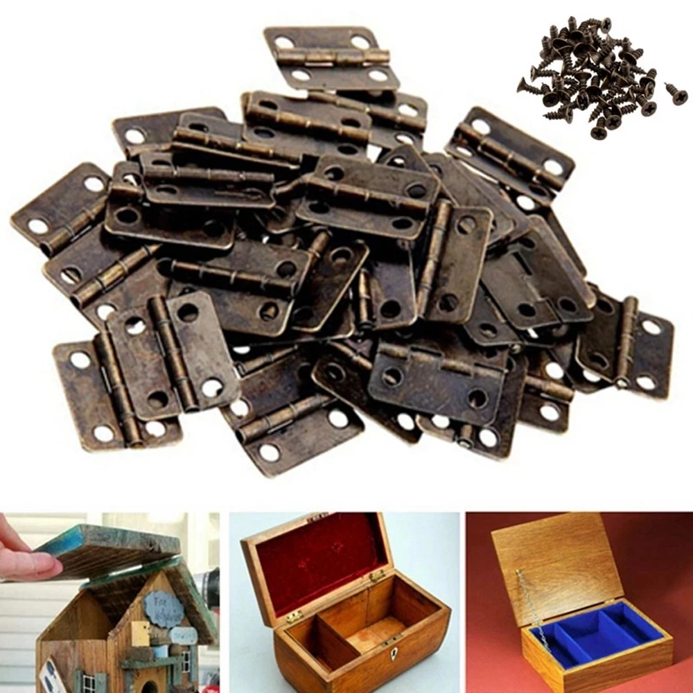 25pcs Mini Small Jewelry Chest Gift Wine Wooden Box Case Furniture Dollhouse Door Hinge with Screw Home 16*13mm