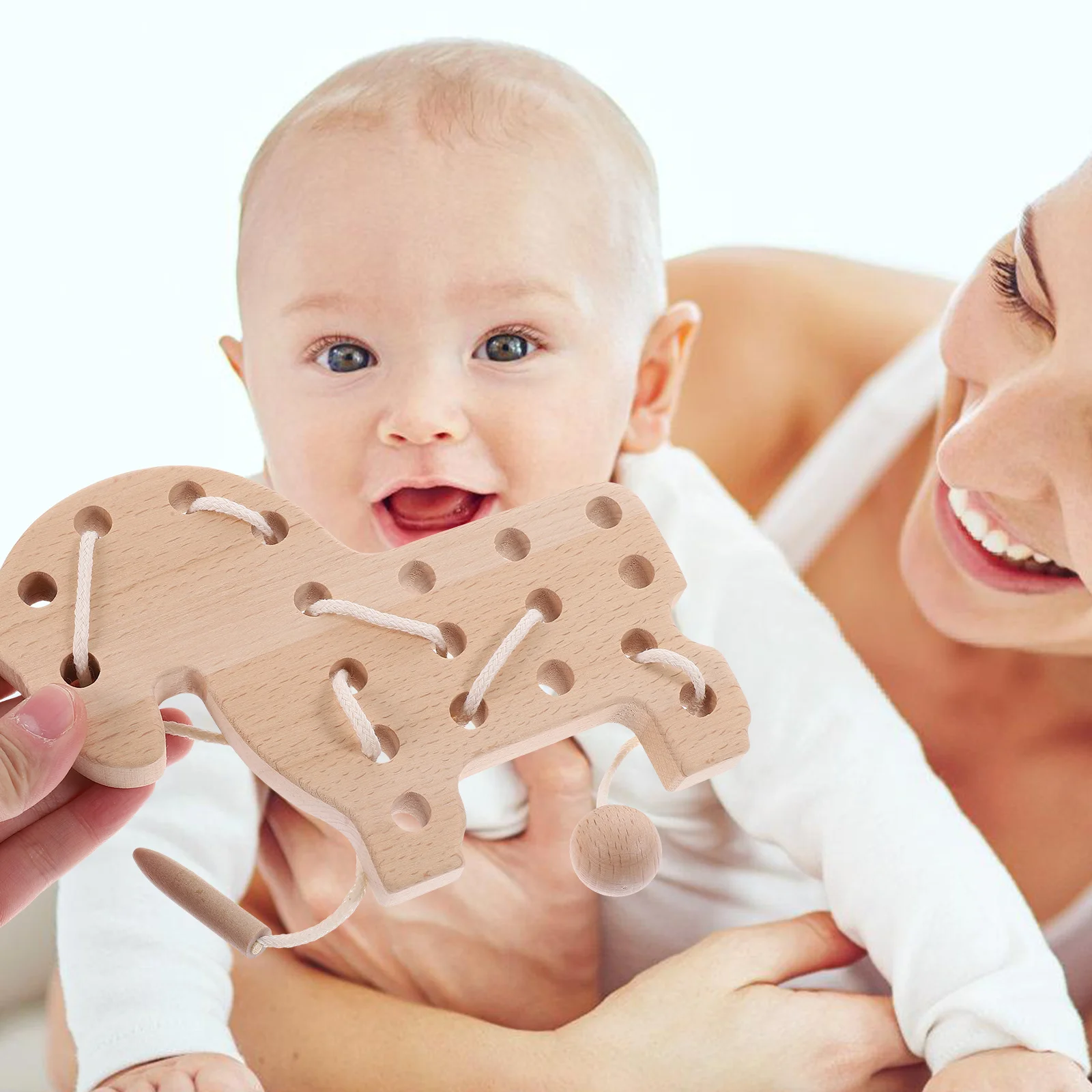 1 Set Holzfädeln für Kleinkinder, pädagogisches Puzzlespiel, Kinder-Holzspielzeug, kognitives Cartoon-Schnürbrett