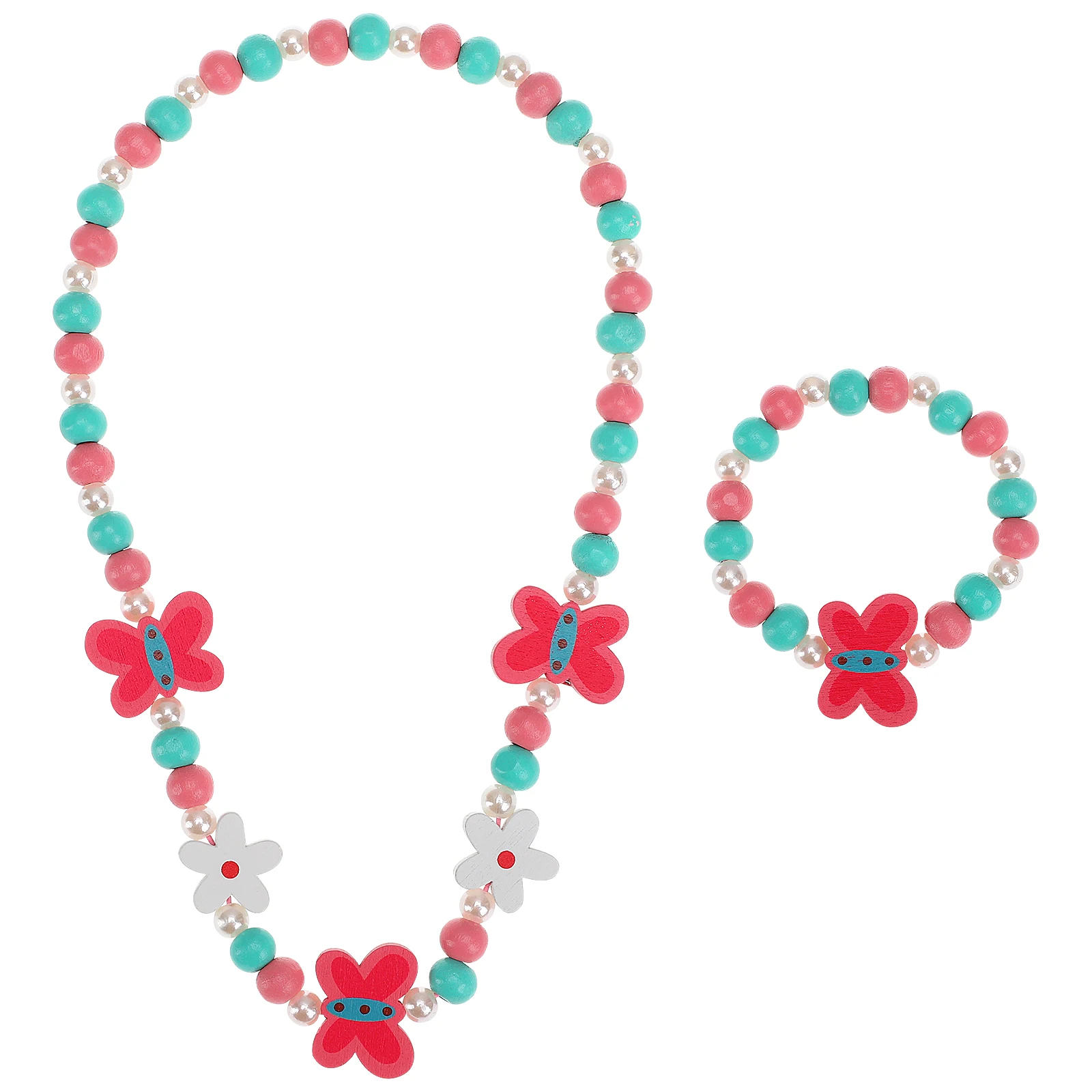

Children's Wooden Bracelet Necklace Set Colorful Jewelry Cartoon and Animal Shape Kids