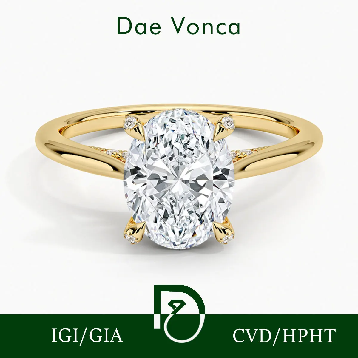 

Classic Unique Petite Band Oval Lab Diamonds Ring Sweeping Up Diamond Claw Prongs 9K/14K/18K Yellow Gold for Wedding Set