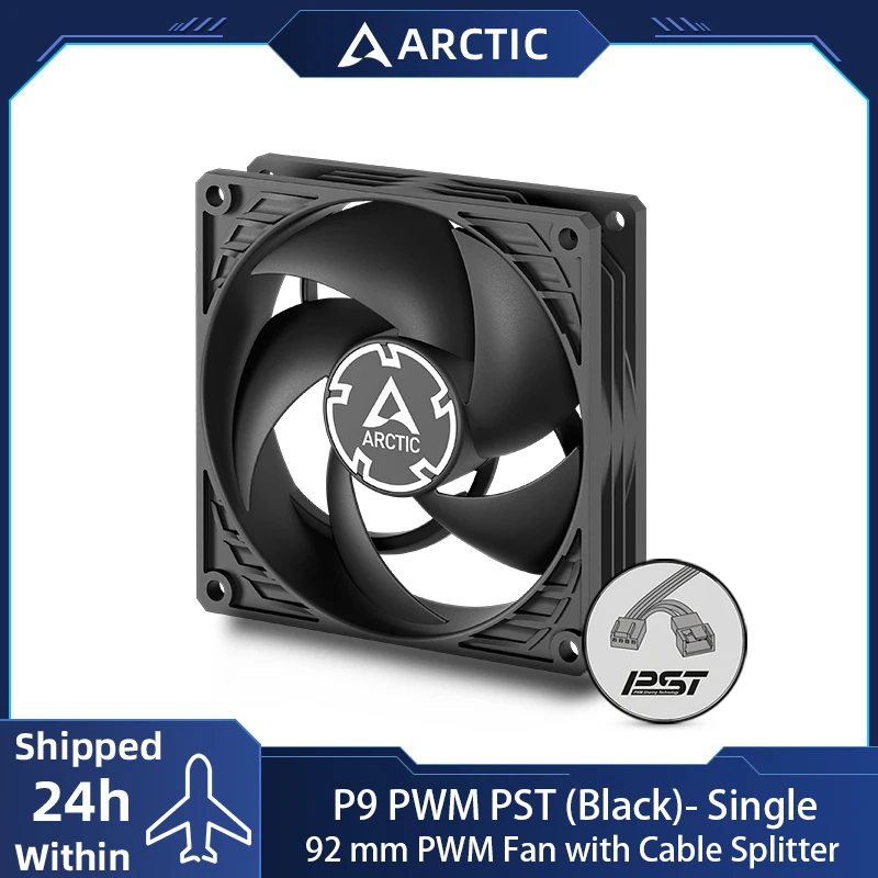 ARCTIC P9 PWM PST Black Fan,92 mm PWM Fan with Cable Splitter, Optimized for Static Pressure, 200-3000 RPM, Quiet and efficient